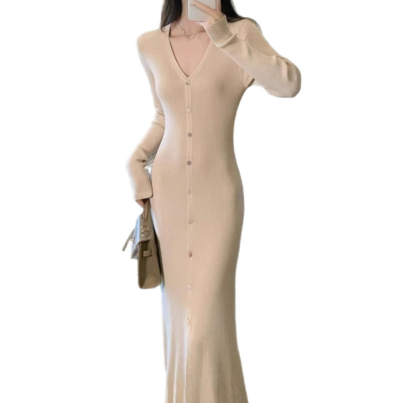 Dames Élégant Maxi Robe avec Détails de Bouton et Décolleté en V Chic und Stil