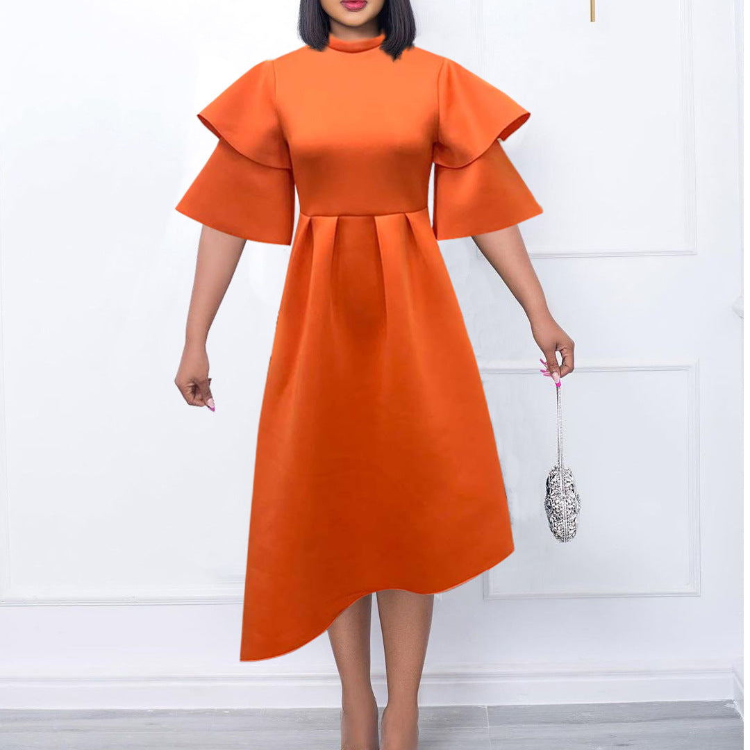 Femme Robe Midi Élégante avec Volants et Manches Volumineuses Chic und Stil