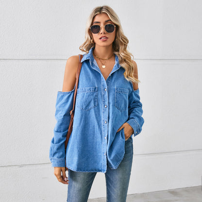 Women's denim shirt with raglan sleeves and chest pockets Chic und Stil