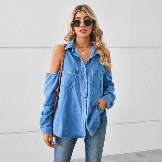 Women's denim shirt with raglan sleeves and chest pockets Chic und Stil