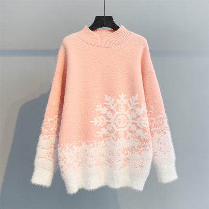 Dames gros pull en tricot avec motif de flocons de neige festif et col doux Chic und Still