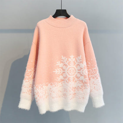 Dames gros pull en tricot avec motif de flocons de neige festif et col doux Chic und Still