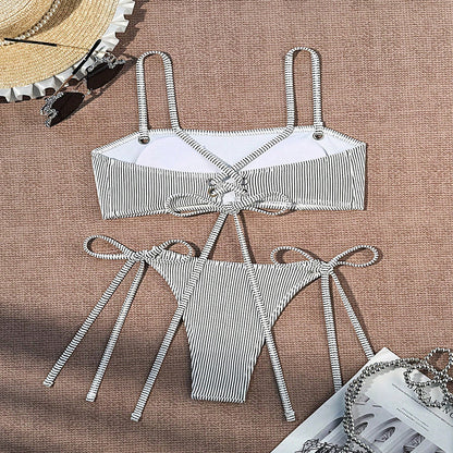 Women Striped High Waist Bikini Set Chic and Style