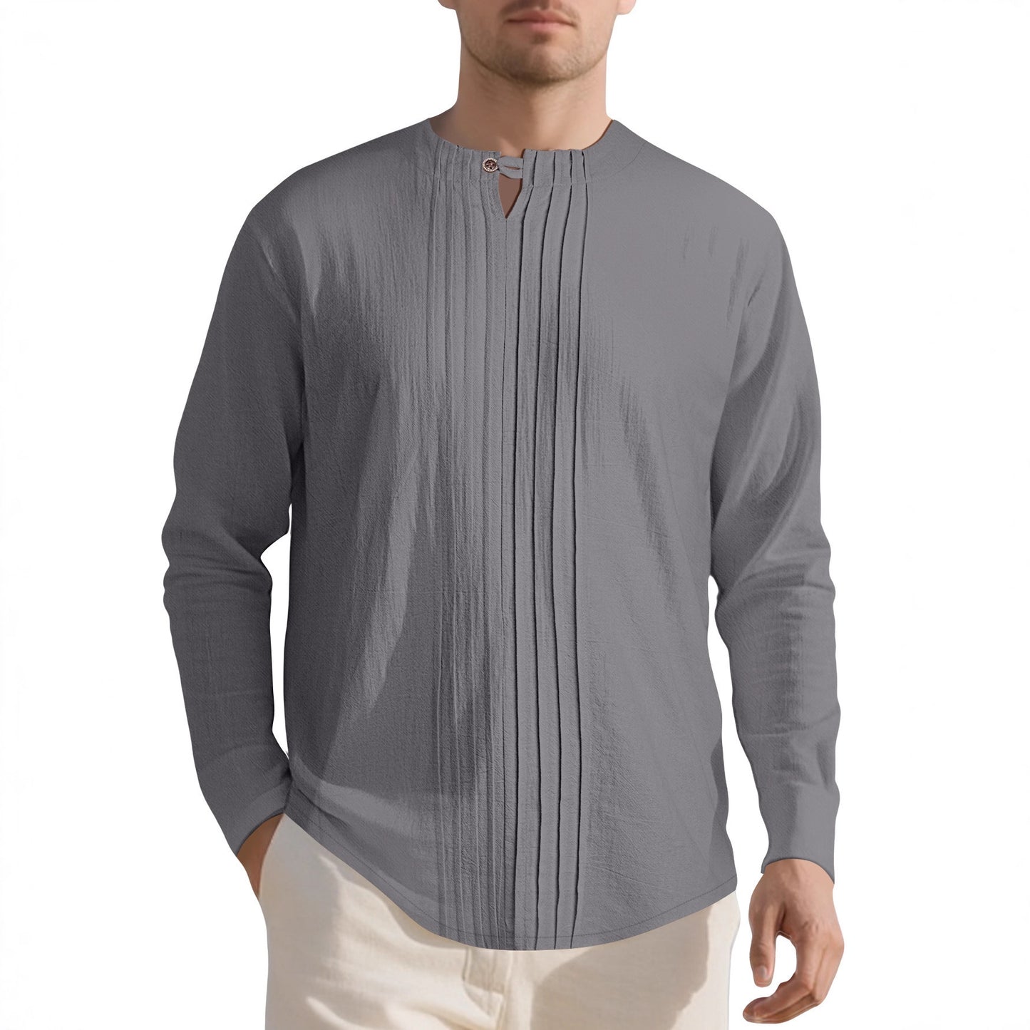 Chemise élégante à manches longues pour hommes avec design texturé et col montant tendance Chic und Stil