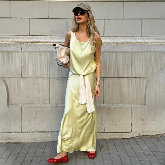Dames Robe Maxi Élégante en Satin de Haute Qualité Chic und Stil