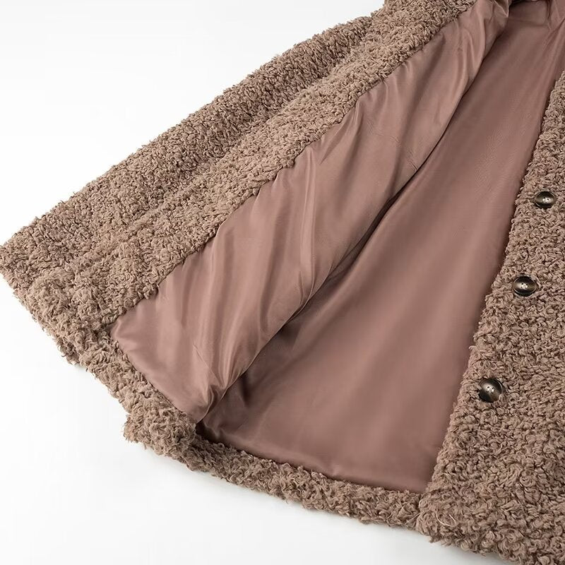 Ladies fleece coat with button closure and high collar Chic und Stil