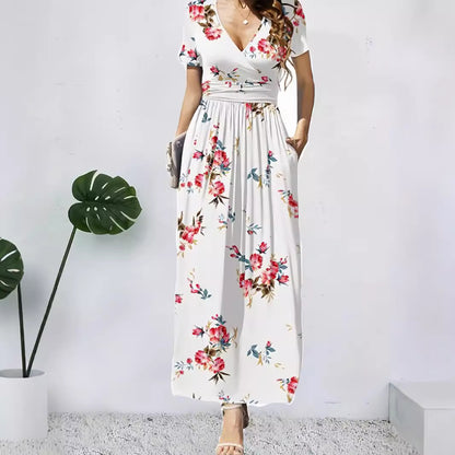 Robe maxi femme avec décolleté en V profond et design floral Chic und Stil