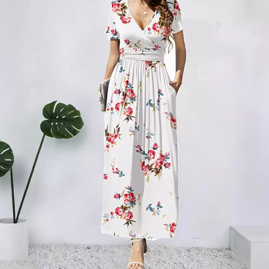 Robe maxi femme avec décolleté en V profond et design floral Chic und Stil