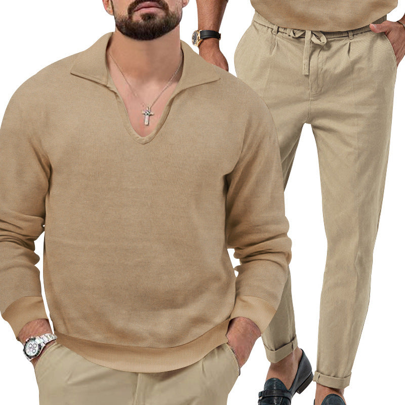 Comfortable pullover for men with V-neck and elegant pants combination Chic and Style