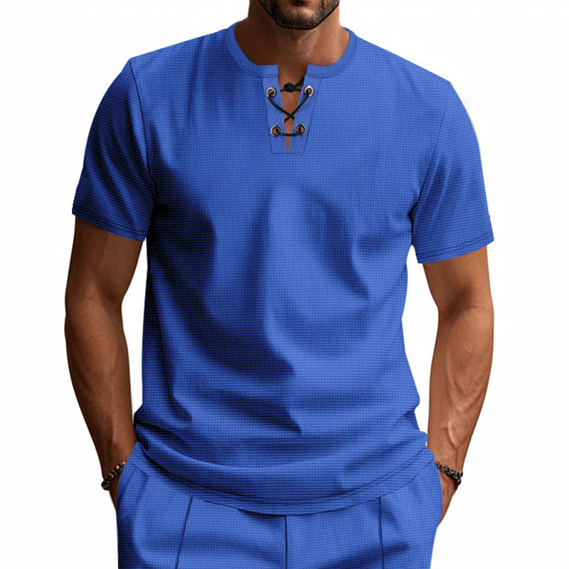 Chemise Henley à manches courtes pour hommes avec lacets décoratifs Chic und Stil