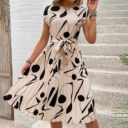 Robe A-ligne plissée pour dames avec impression abstraite et ceinture cintrée Chic und Stil