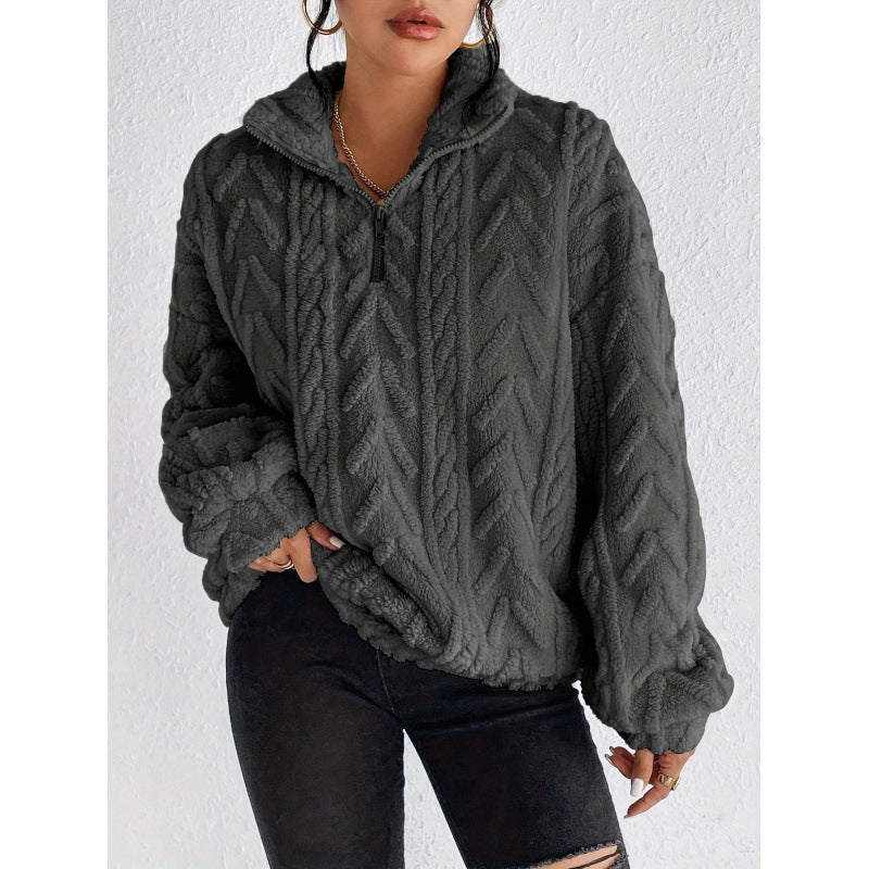 Dames Pull en polyester tendance avec col haut et texture Chic und Stil