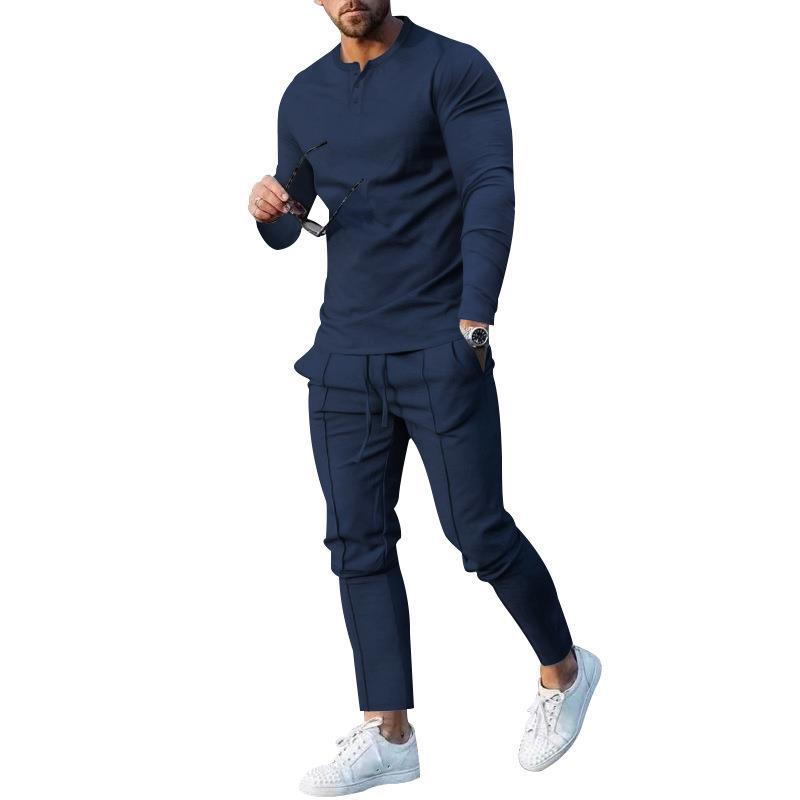 Men's sports top and pants set with modern Henley neckline Chic and Style