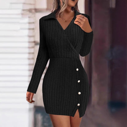 Robe à encolure cache-cœur en tricot pour femmes avec boutons élégants Chic und Stil