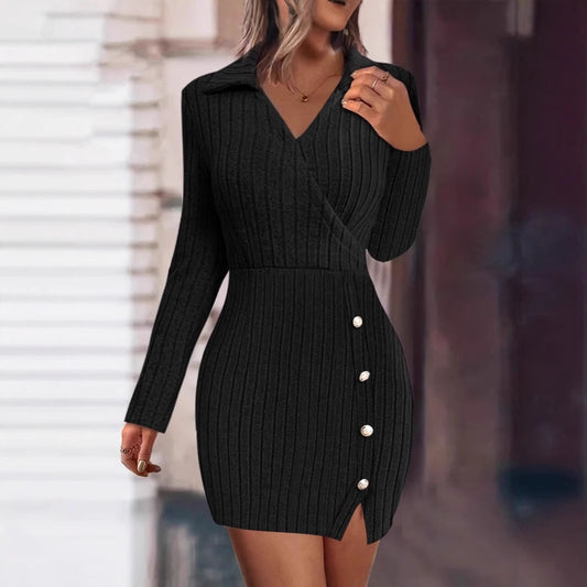 Robe à encolure cache-cœur en tricot pour femmes avec boutons élégants Chic und Stil