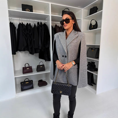 Dames Élégante Gilet en Laine avec Capuche et Double Boutonnage Chic und Stil