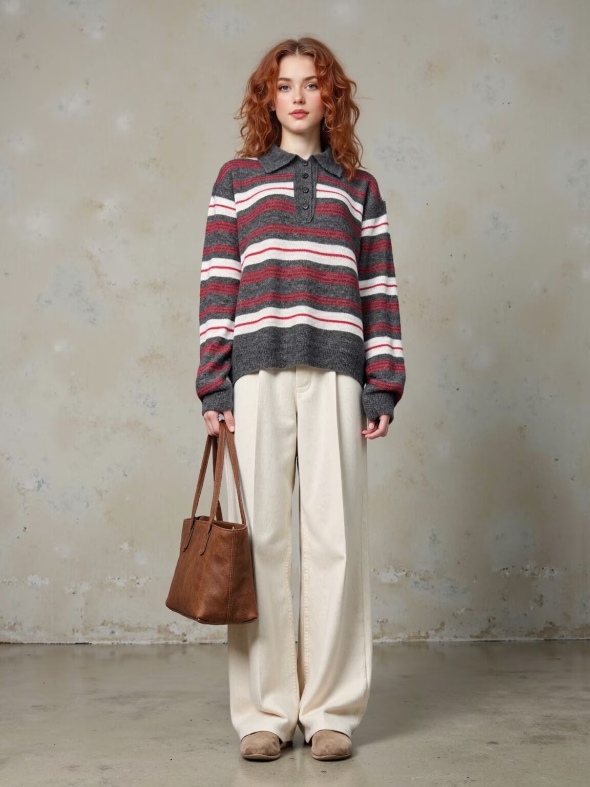 Pull en tricot élégant pour femmes avec col polo et motif rayé Chic und Stil