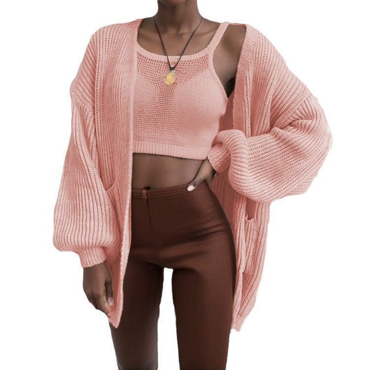 Dames Grosse Tricot Cardigan avec manches larges et poches pratiques Chic und Stil