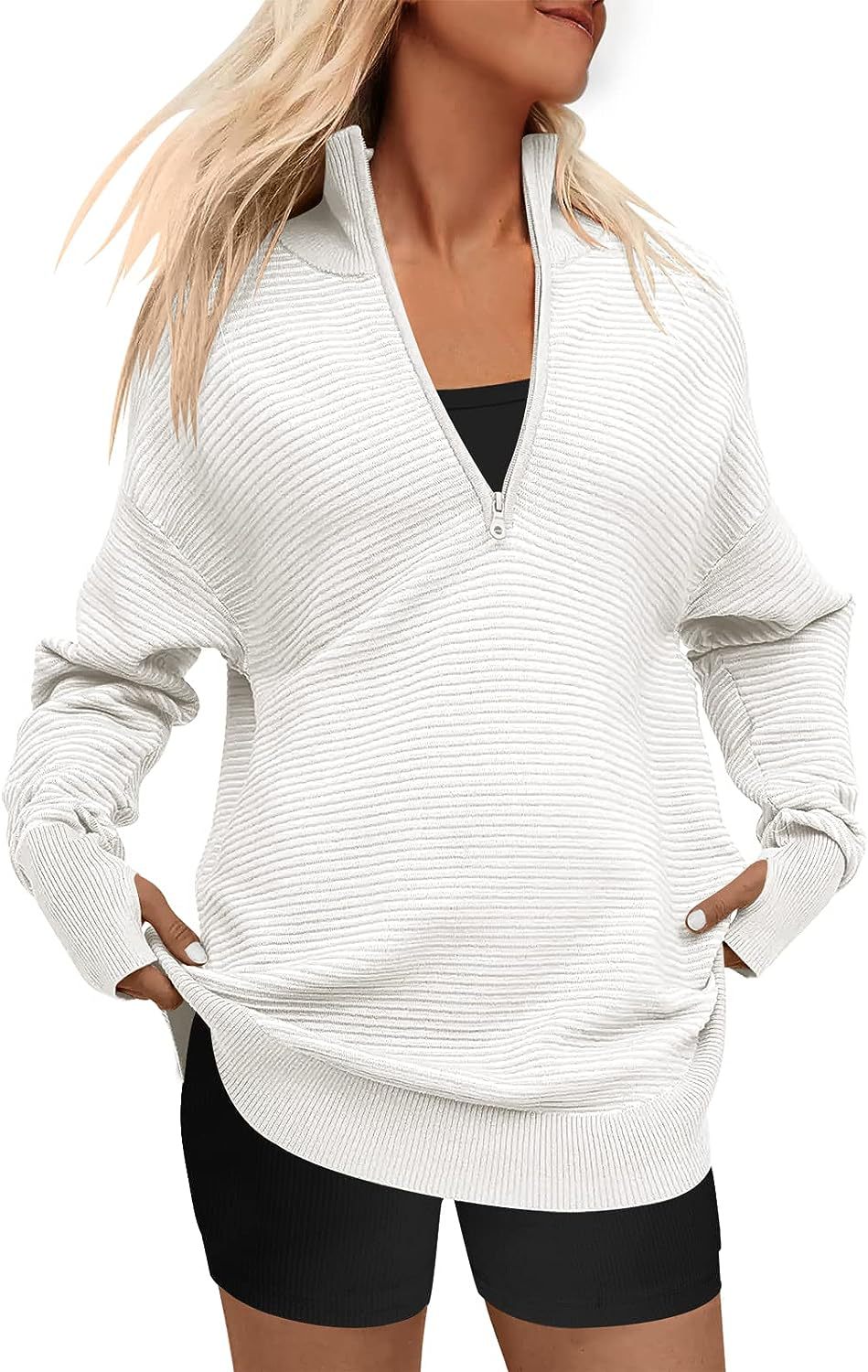 Dames pull zippé de haute qualité avec design texturé Chic und Stil