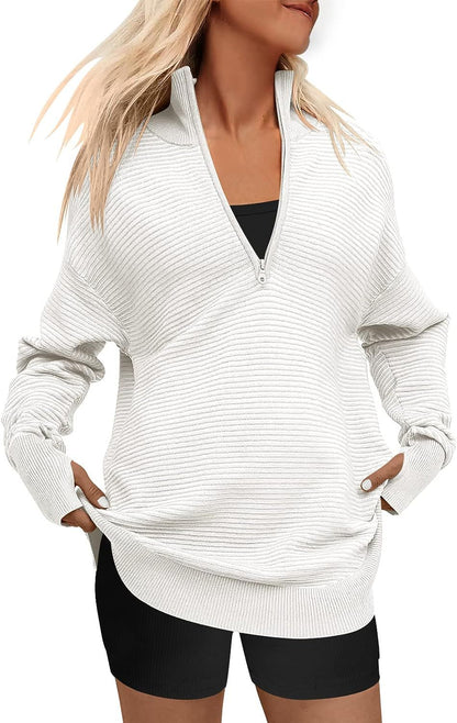 Dames pull zippé de haute qualité avec design texturé Chic und Stil