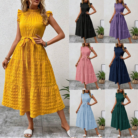Robe midi femme avec manches volantées et ceinture à la taille Chic und Stil