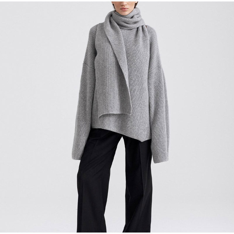 Dames gilet ample en tricot avec écharpe douce Chic und Stil