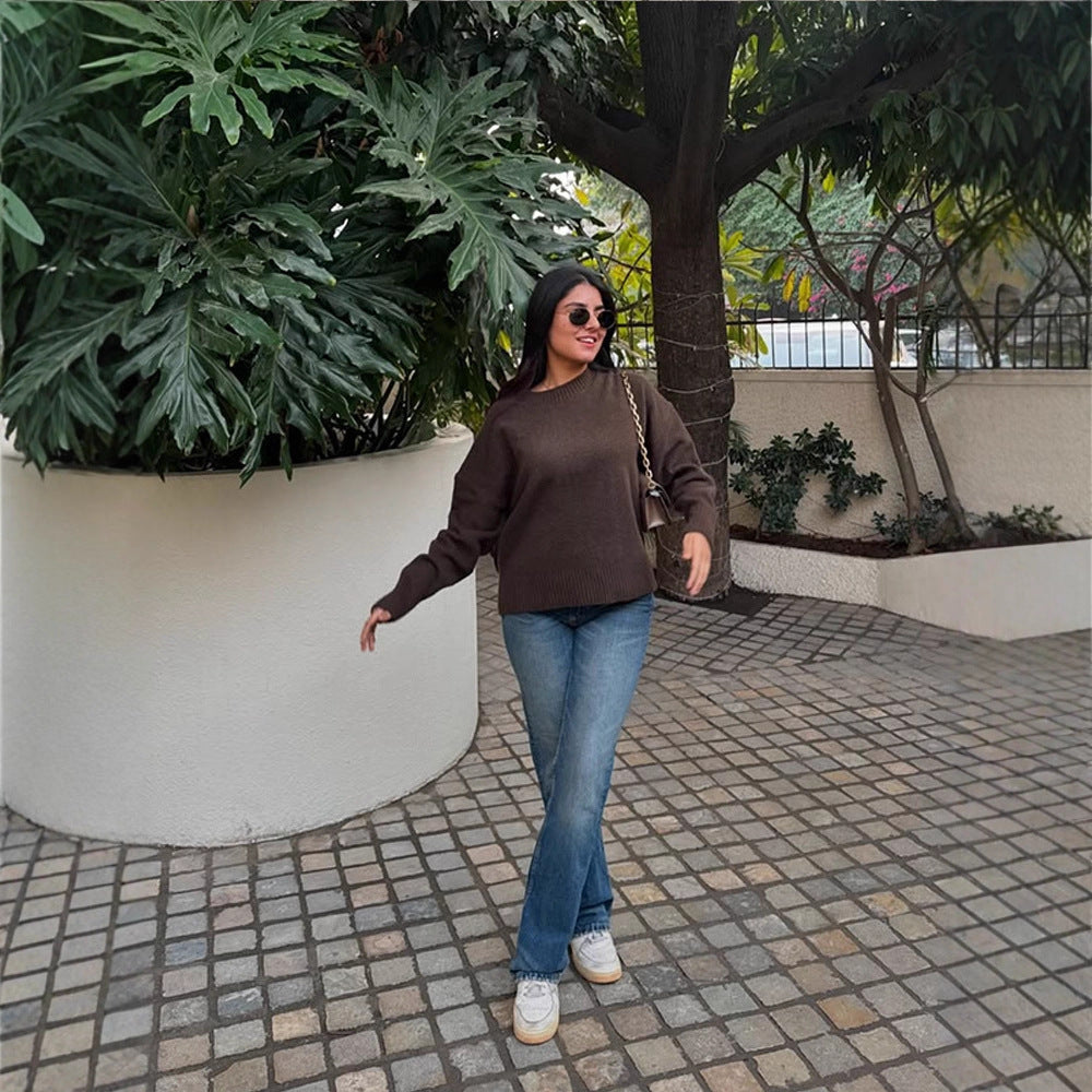 Ladies Oversized Crewneck Pullover Comfortable Chic and Style