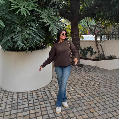 Ladies Oversized Crewneck Pullover Comfortable Chic and Style