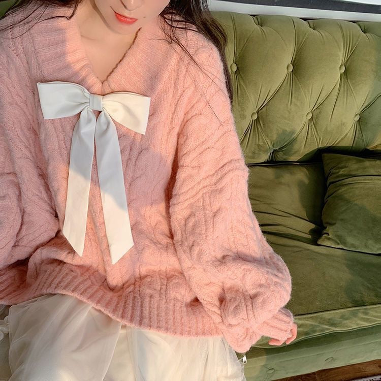 Dames Grand pull en tricot avec détail en noeud et motif en torsades Chic und Stil
