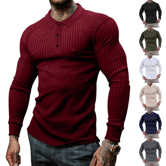 Chemise polo à manches longues pour hommes avec aspect ribbé structuré Chic und Stil