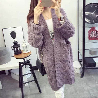 Dames Grand cardigan tricoté avec motif torsadé et poches pratiques Chic und Stil