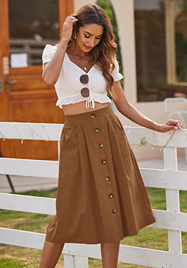 A-Line Button Front Skirt for Women with Pockets Chic and Style