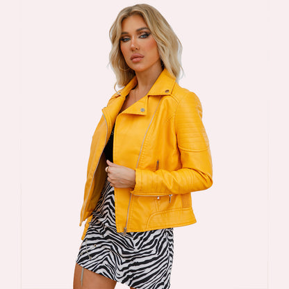 Biker jacket in faux leather for women with striking stitching details Chic and Style