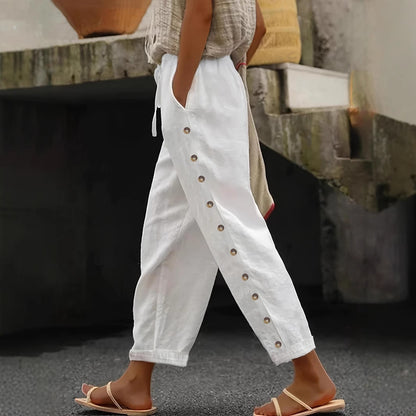 Chic und Stil Women's trendy palazzo pants with button details and elastic waist