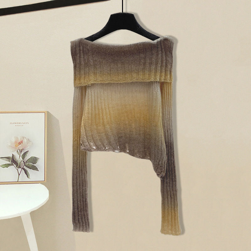 Pull asymétrique à la mode pour femmes avec décolleté off-shoulder et texture côtelée Chic und Stil
