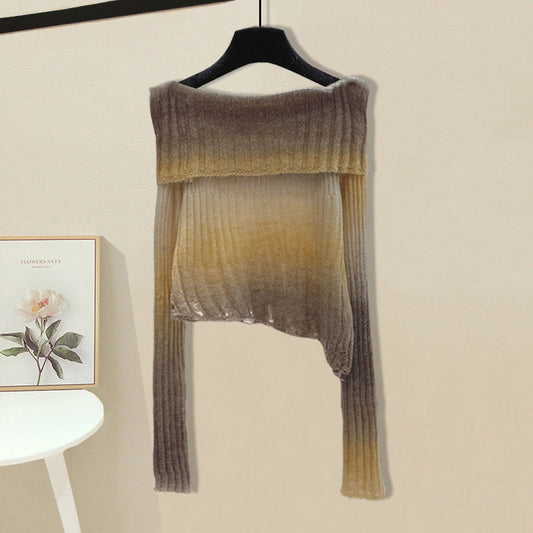 Pull asymétrique à la mode pour femmes avec décolleté off-shoulder et texture côtelée Chic und Stil