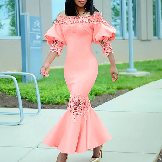 Dames Élégant Robe Fourreau avec Manches en Dentelle Chic und Stil