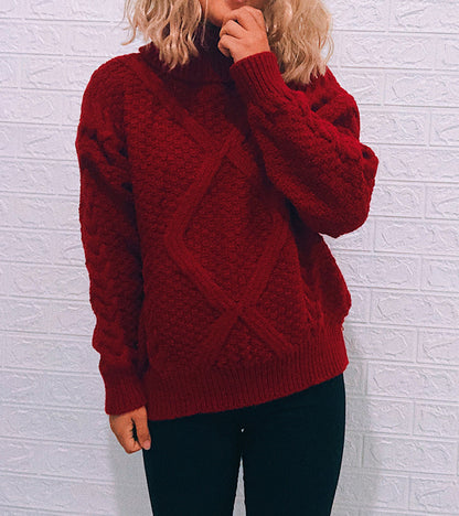 Pull en grosse maille pour femme avec un motif de torsade à la mode et un grand col Chic und Stil