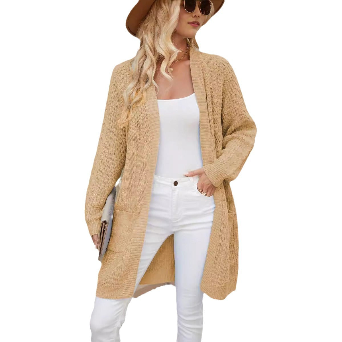 Cardigan tricot décontracté pour femmes avec motif en torsades et poches pratiques Chic und Stil
