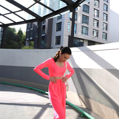 Ladies trendy top with high waist wide pants chic and style