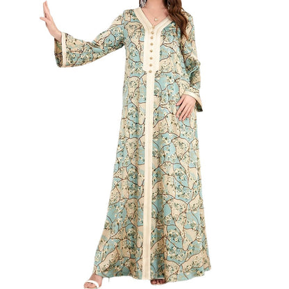 Robe maxi femme avec motif floral artistique et détails de boutons Chic und Stil