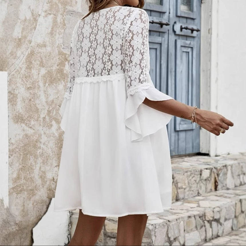 Robe A-ligne à manches en dentelle pour femmes Chic und Stil