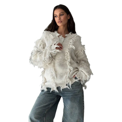 Pull en tricot pour femmes avec design frangé décontracté Chic und Stil