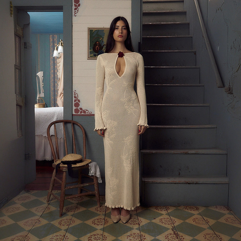 Robe maxi femme avec décolleté plongeant et motif de crochet raffiné Chic und Stil