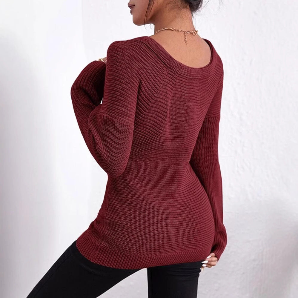 Femmes Pull élégant et décontracté avec décolleté en V profond et manches longues Chic und Stil