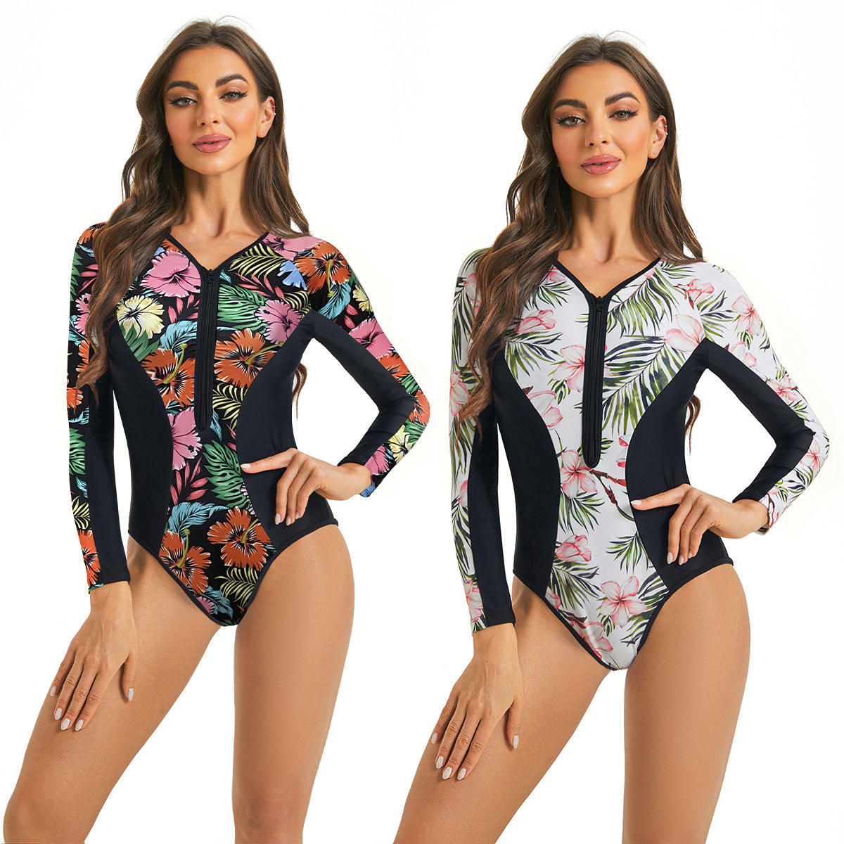Maillot de bain pour femmes à séchage rapide avec motif floral et manches longues Chic und Stil