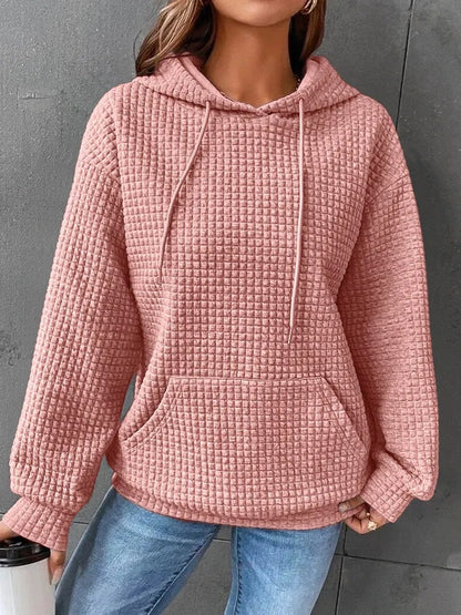 Sweat à capuche décontracté pour femmes avec surface texturée et poche kangourou pratique Chic und Stil