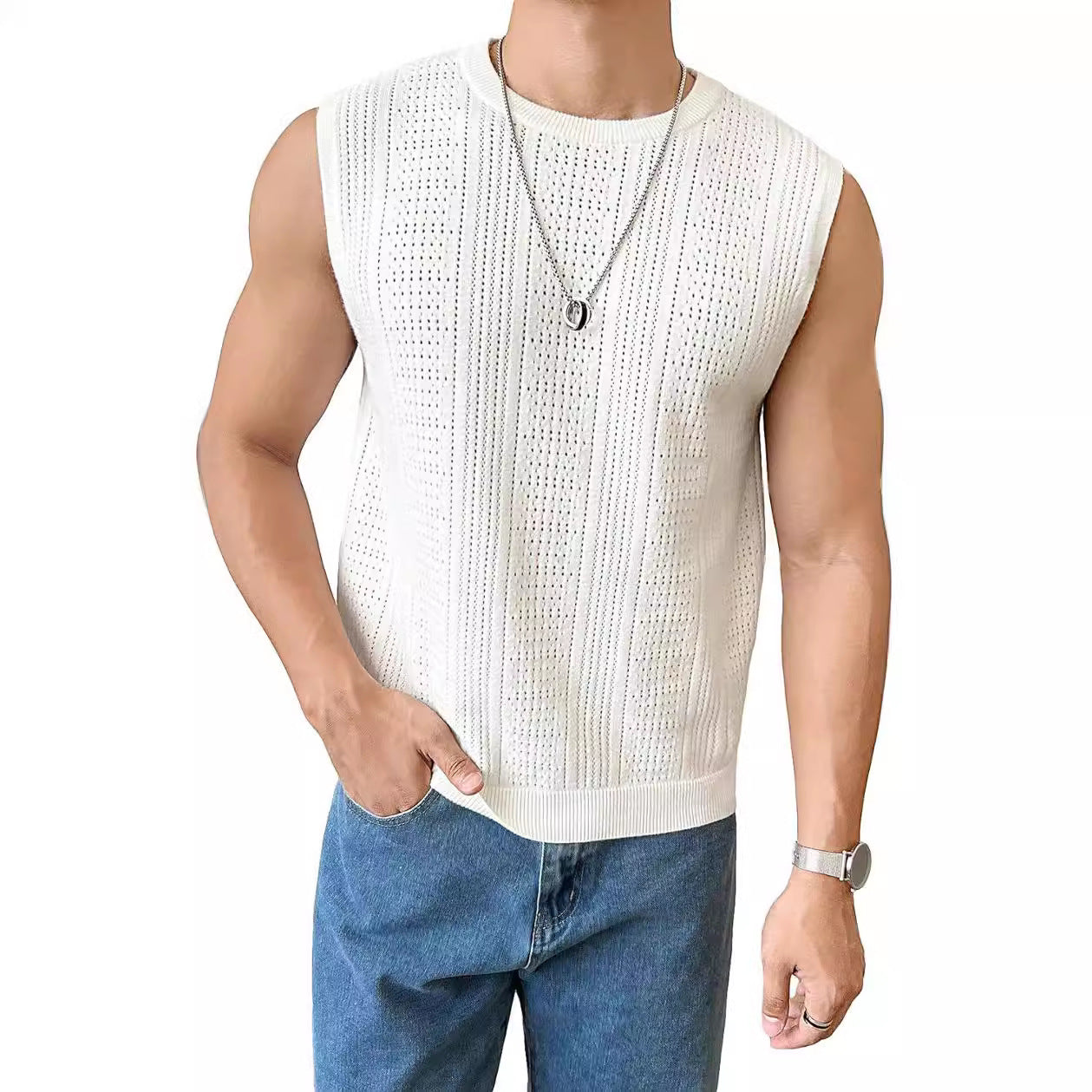 Homme pull tricoté avec structure aérée à motif perforé Chic und Stil