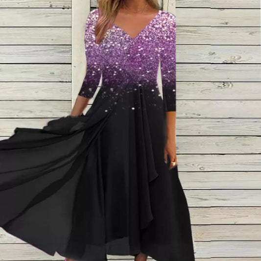 Robe maxi pour femmes avec décolleté en V scintillant et ourlet flottant Chic und Stil