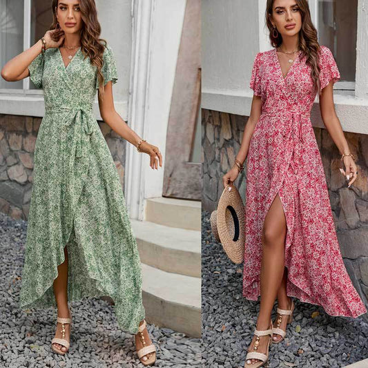 Dames Haute-Basse Robe Maxi Enveloppante Chic und Stil